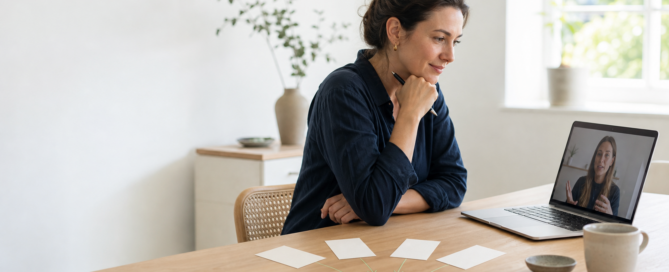 Founder conducting a customer research interview by video call