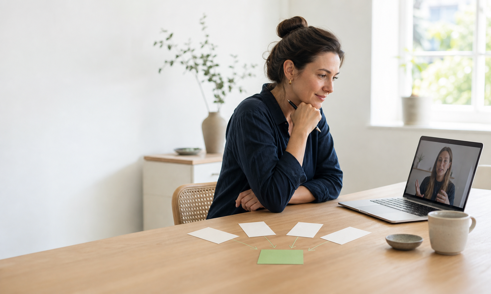 Founder conducting a customer research interview by video call